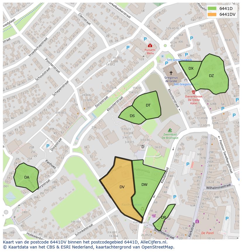 Afbeelding van het postcodegebied 6441 DV op de kaart.