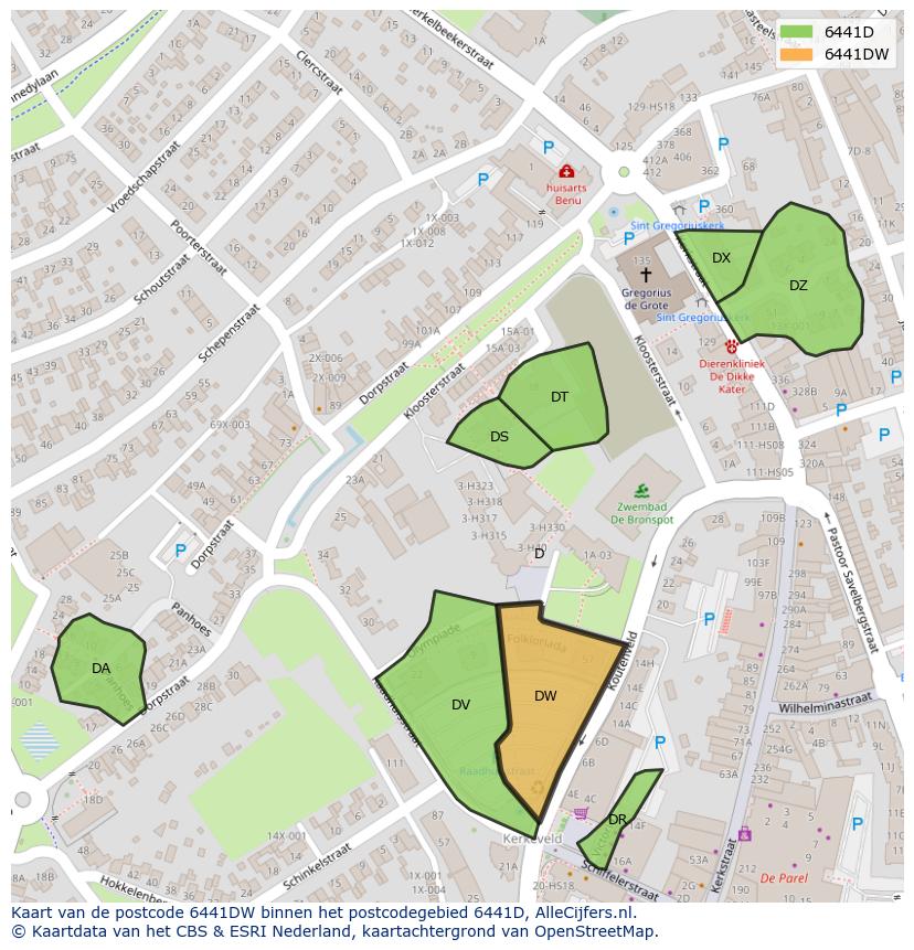 Afbeelding van het postcodegebied 6441 DW op de kaart.