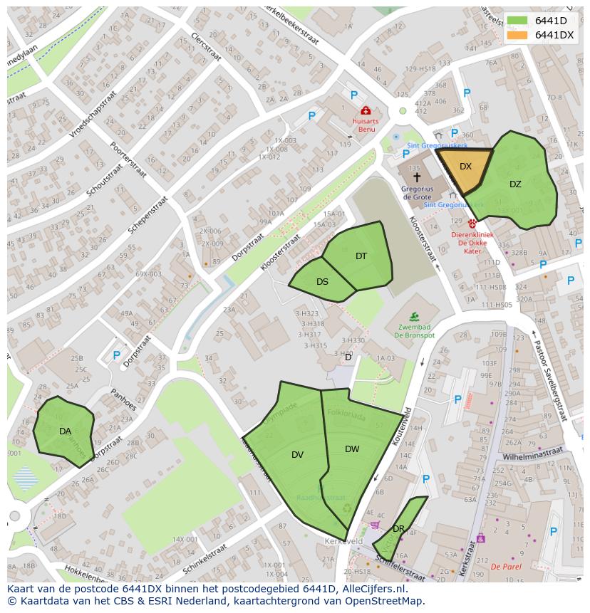 Afbeelding van het postcodegebied 6441 DX op de kaart.