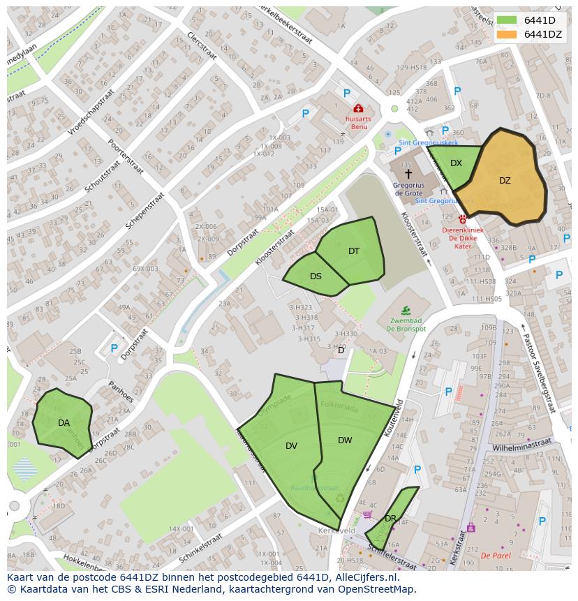 Afbeelding van het postcodegebied 6441 DZ op de kaart.