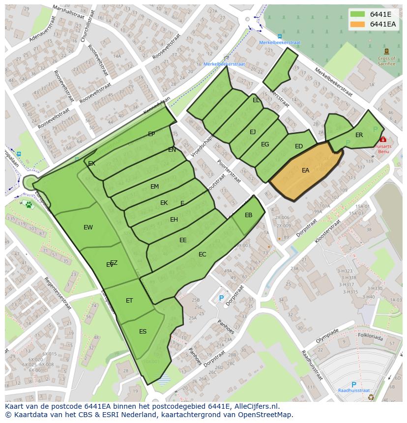 Afbeelding van het postcodegebied 6441 EA op de kaart.