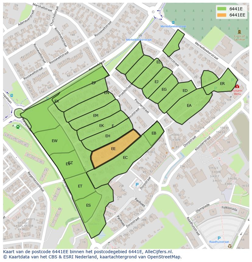 Afbeelding van het postcodegebied 6441 EE op de kaart.