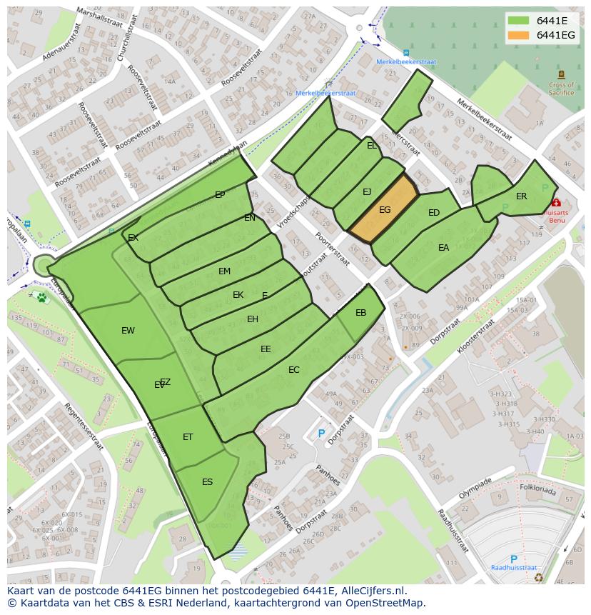 Afbeelding van het postcodegebied 6441 EG op de kaart.