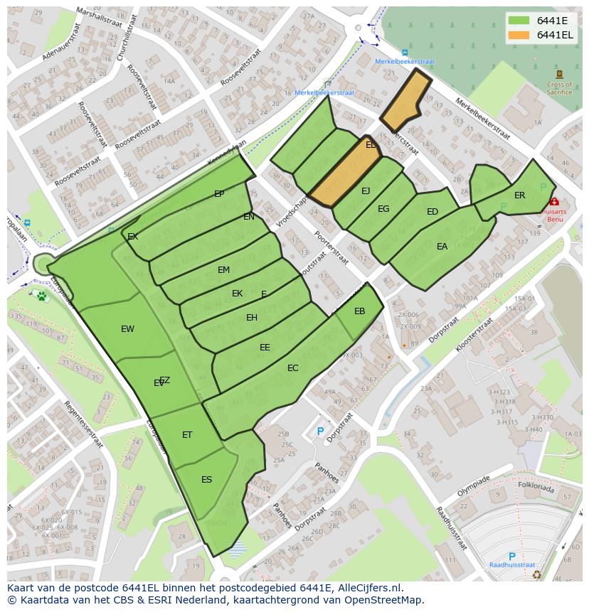 Afbeelding van het postcodegebied 6441 EL op de kaart.