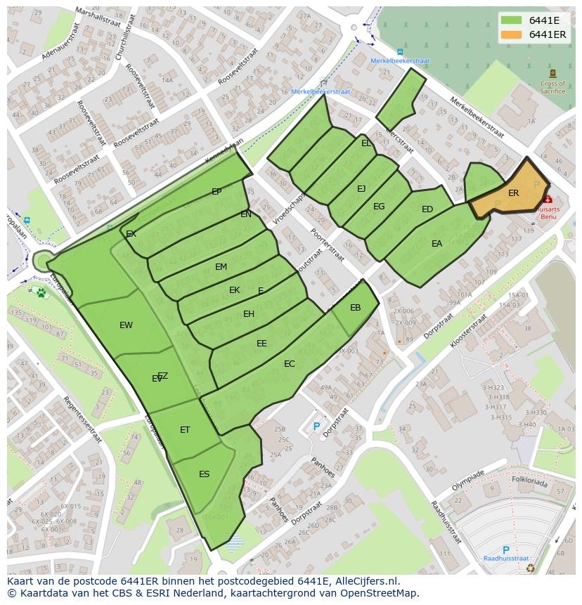Afbeelding van het postcodegebied 6441 ER op de kaart.