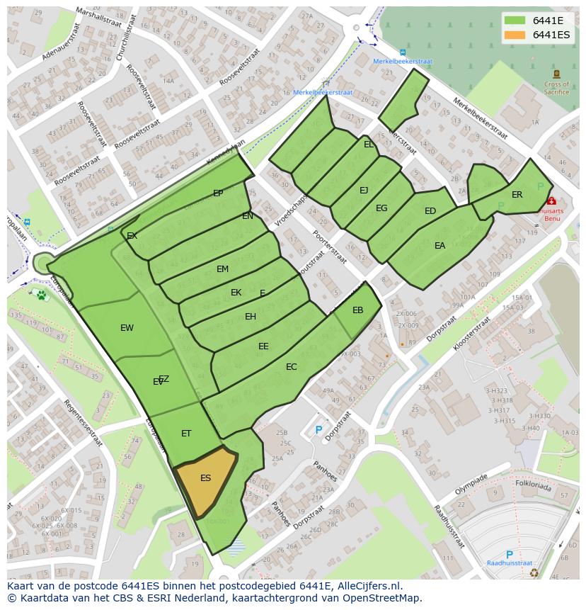 Afbeelding van het postcodegebied 6441 ES op de kaart.