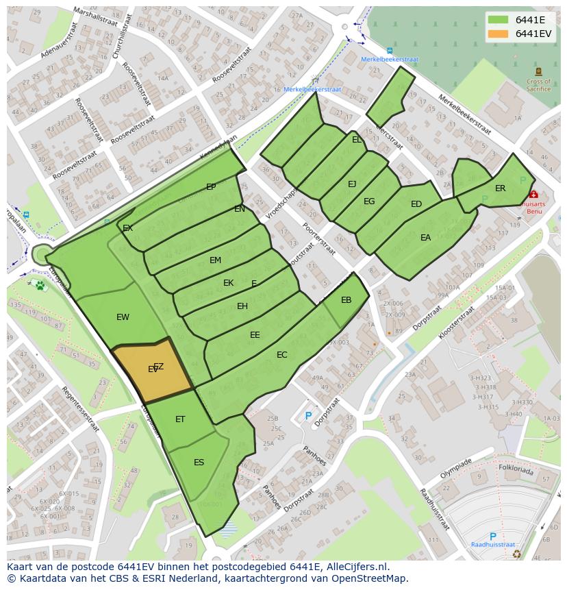 Afbeelding van het postcodegebied 6441 EV op de kaart.