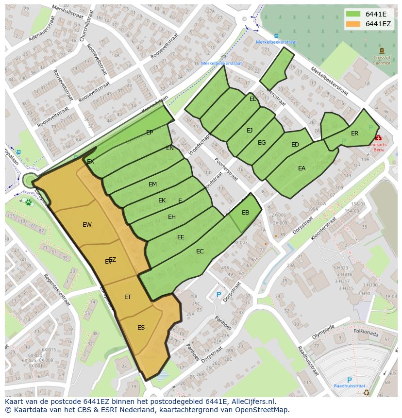 Afbeelding van het postcodegebied 6441 EZ op de kaart.