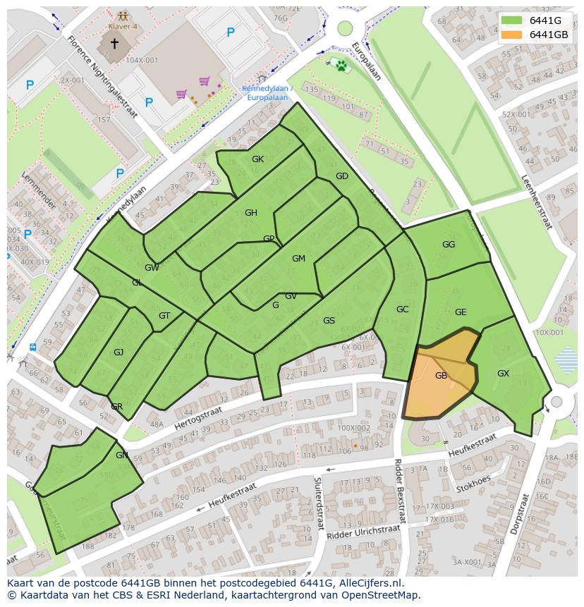 Afbeelding van het postcodegebied 6441 GB op de kaart.