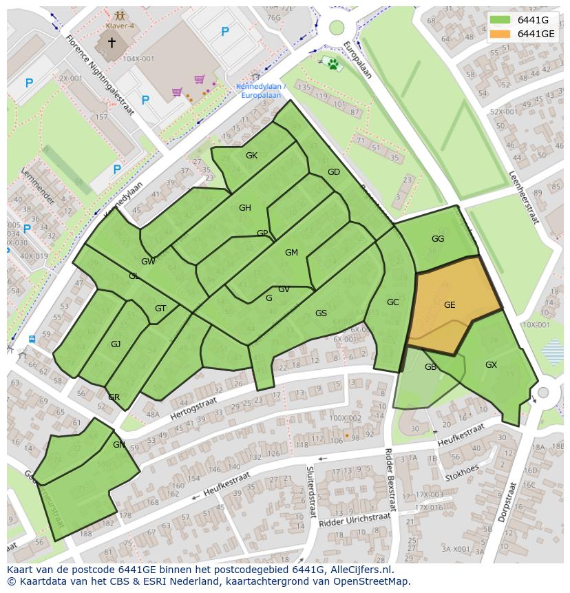 Afbeelding van het postcodegebied 6441 GE op de kaart.