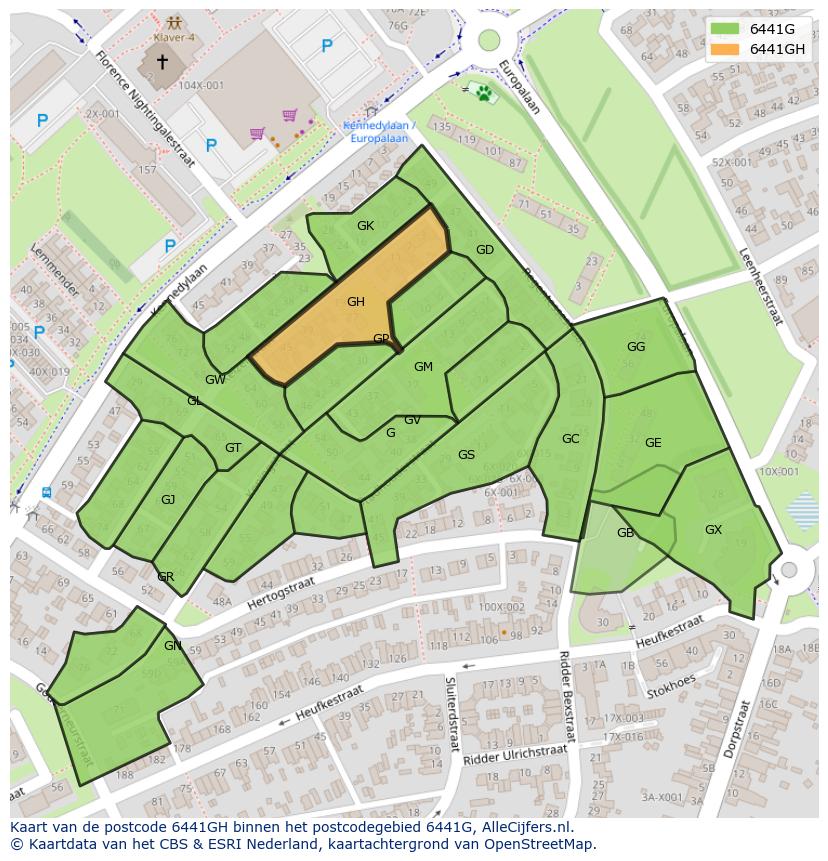 Afbeelding van het postcodegebied 6441 GH op de kaart.