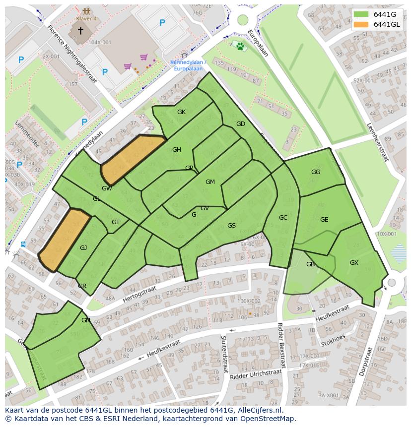 Afbeelding van het postcodegebied 6441 GL op de kaart.