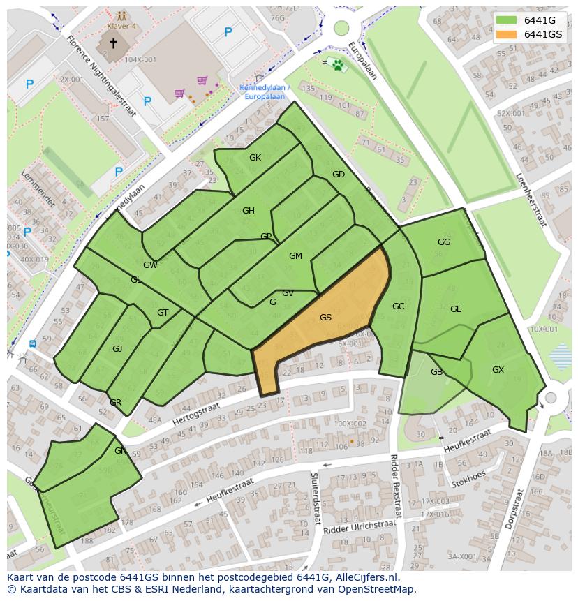 Afbeelding van het postcodegebied 6441 GS op de kaart.