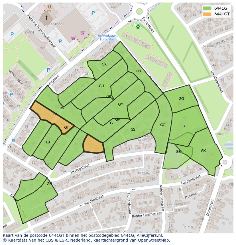 Afbeelding van het postcodegebied 6441 GT op de kaart.