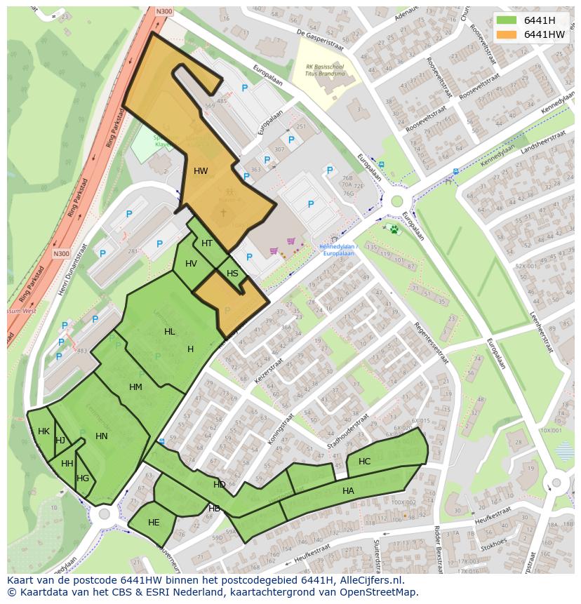 Afbeelding van het postcodegebied 6441 HW op de kaart.