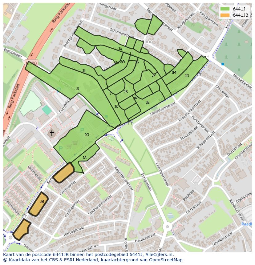 Afbeelding van het postcodegebied 6441 JB op de kaart.