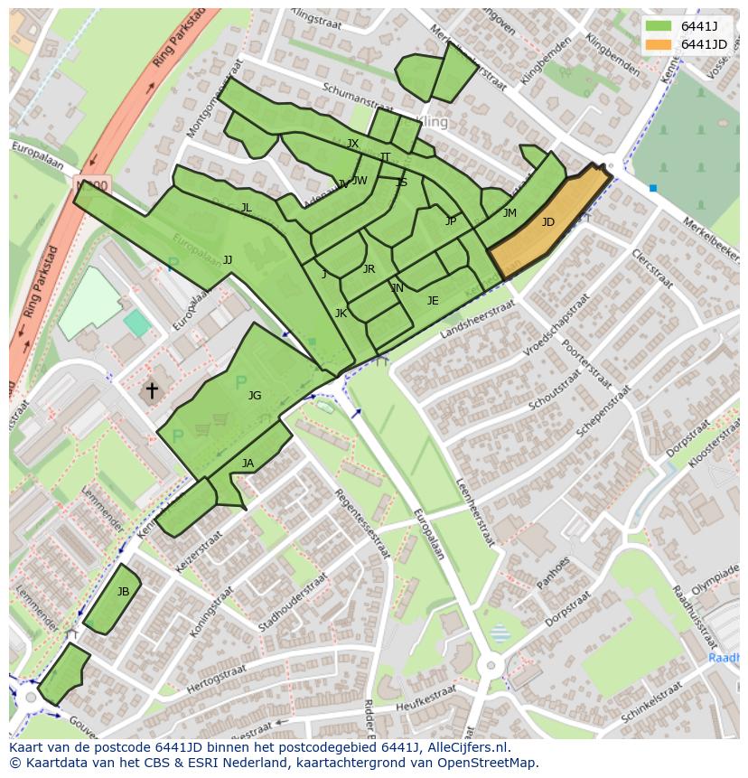 Afbeelding van het postcodegebied 6441 JD op de kaart.