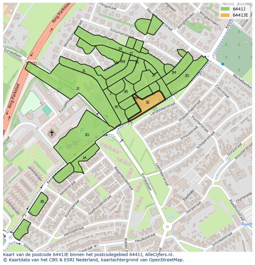 Afbeelding van het postcodegebied 6441 JE op de kaart.