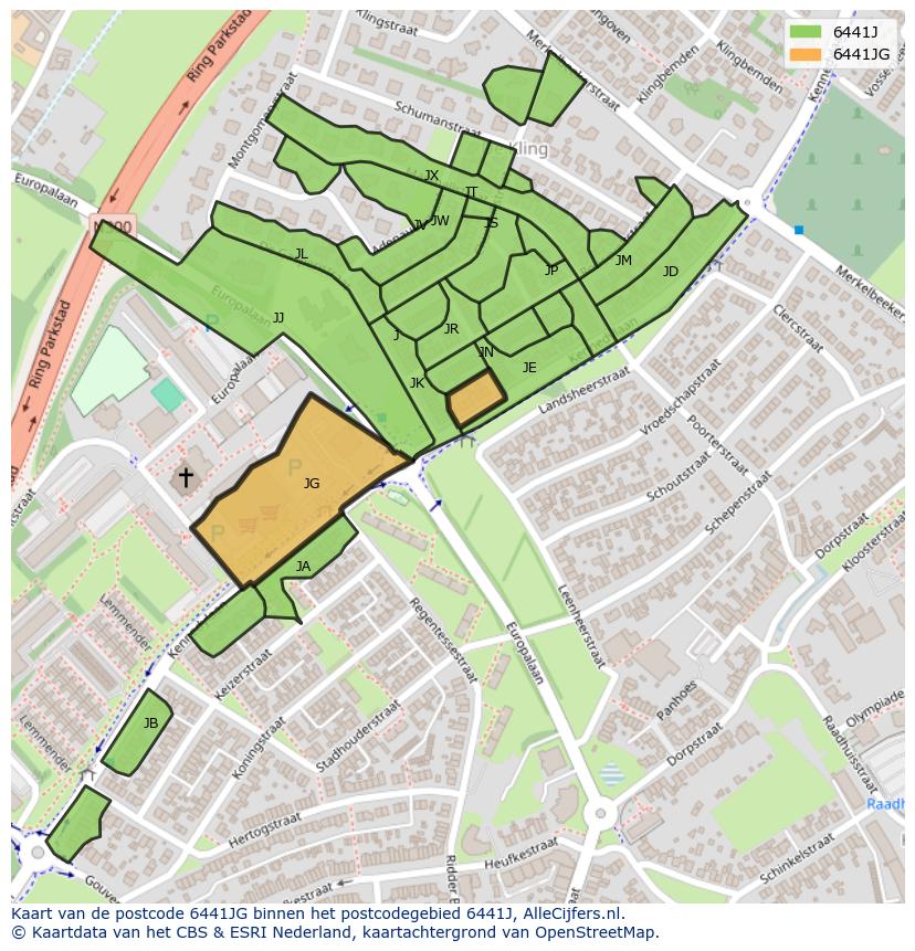 Afbeelding van het postcodegebied 6441 JG op de kaart.