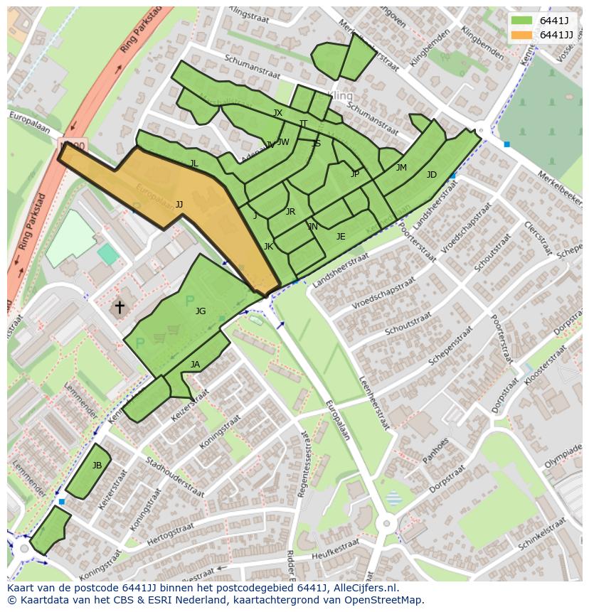 Afbeelding van het postcodegebied 6441 JJ op de kaart.