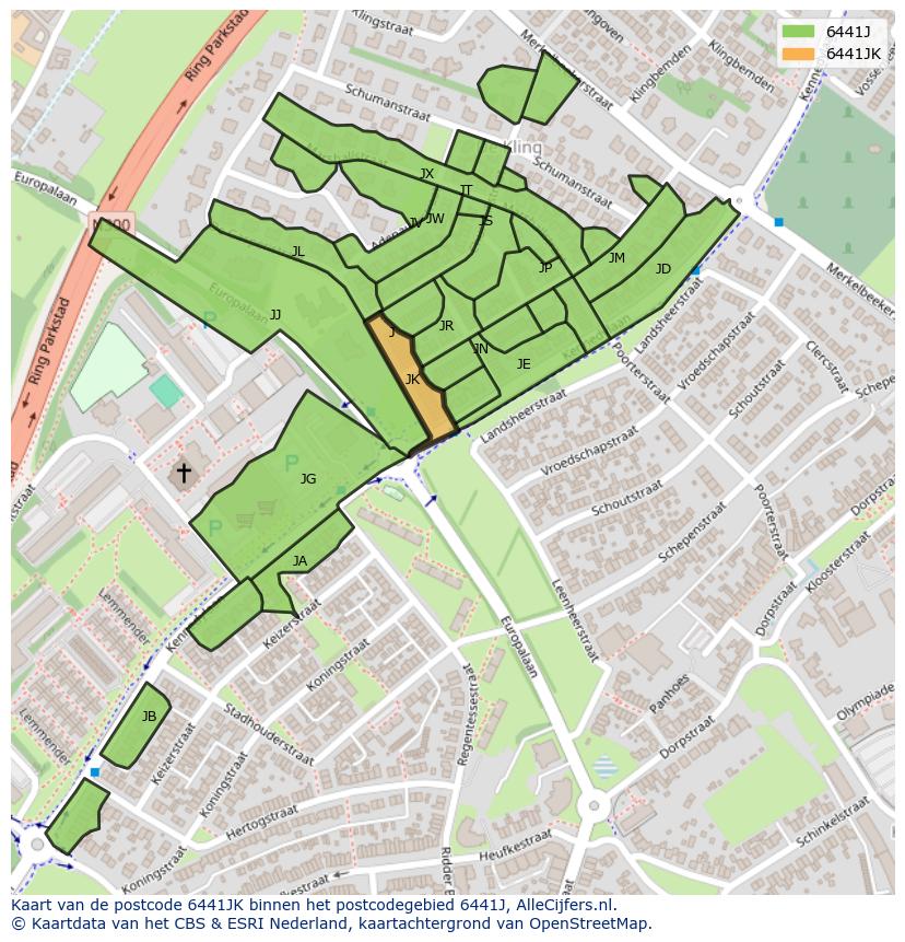Afbeelding van het postcodegebied 6441 JK op de kaart.
