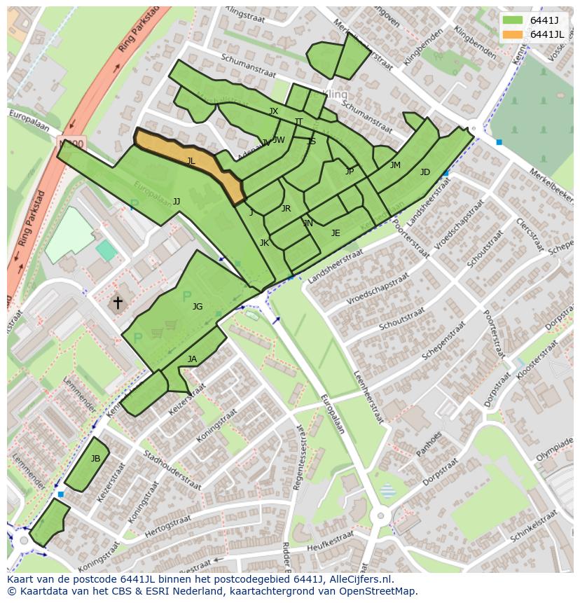 Afbeelding van het postcodegebied 6441 JL op de kaart.