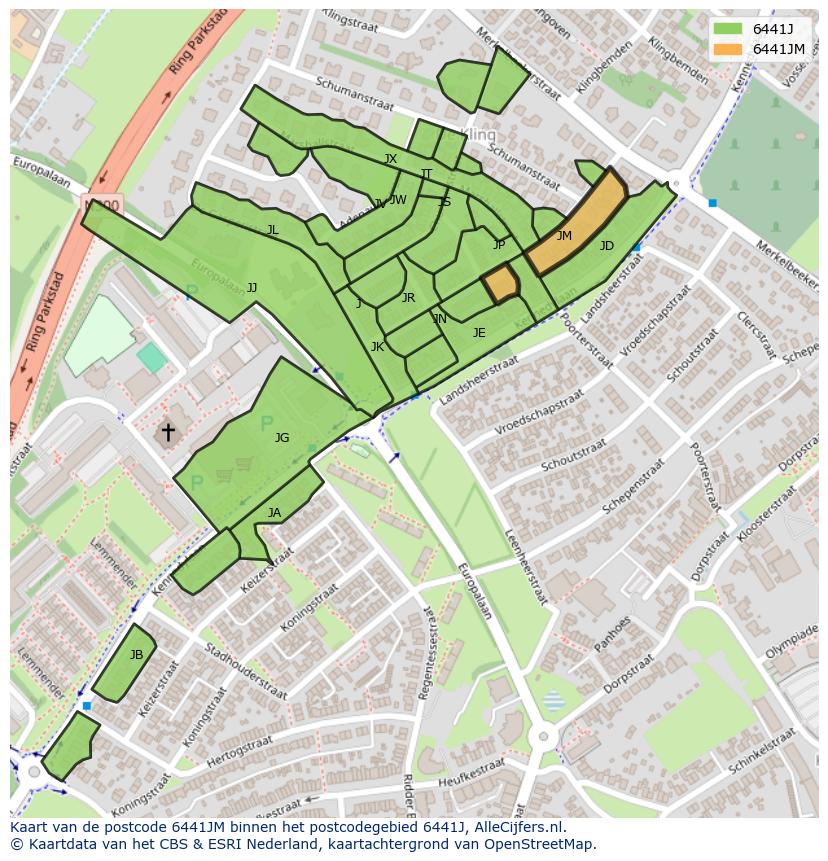 Afbeelding van het postcodegebied 6441 JM op de kaart.