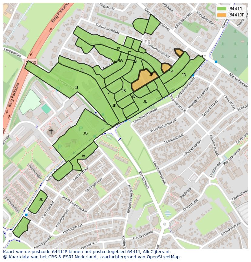 Afbeelding van het postcodegebied 6441 JP op de kaart.