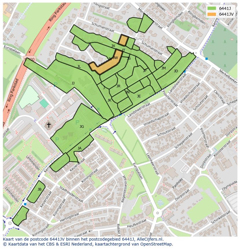 Afbeelding van het postcodegebied 6441 JV op de kaart.