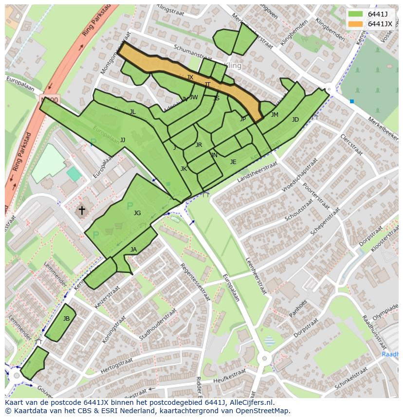 Afbeelding van het postcodegebied 6441 JX op de kaart.
