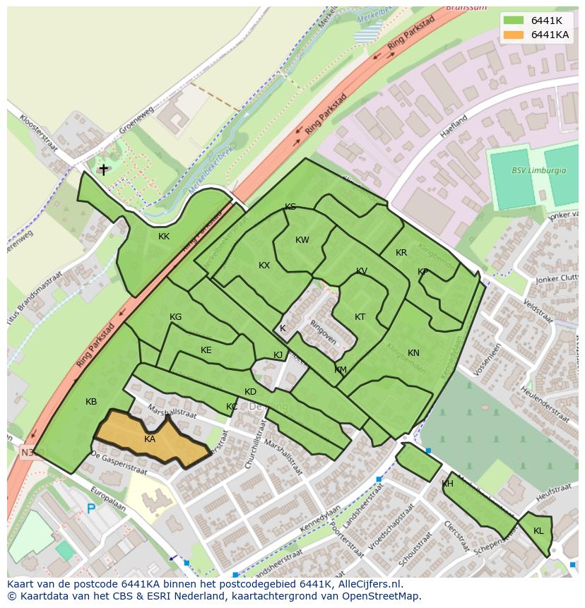 Afbeelding van het postcodegebied 6441 KA op de kaart.