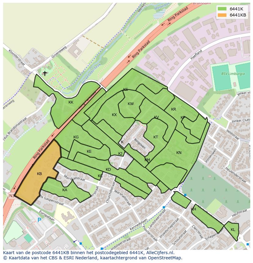 Afbeelding van het postcodegebied 6441 KB op de kaart.