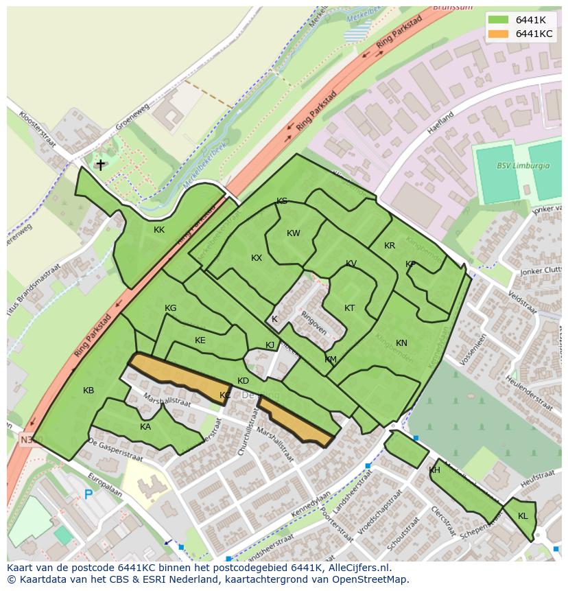 Afbeelding van het postcodegebied 6441 KC op de kaart.