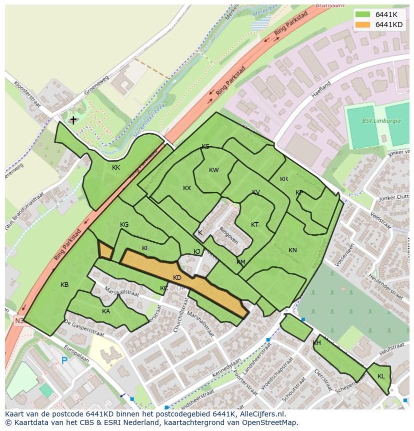 Afbeelding van het postcodegebied 6441 KD op de kaart.