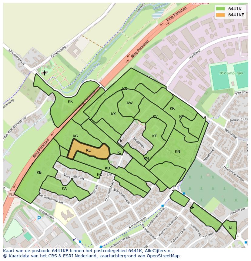 Afbeelding van het postcodegebied 6441 KE op de kaart.