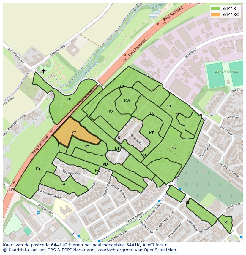 Afbeelding van het postcodegebied 6441 KG op de kaart.
