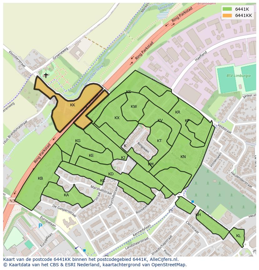 Afbeelding van het postcodegebied 6441 KK op de kaart.