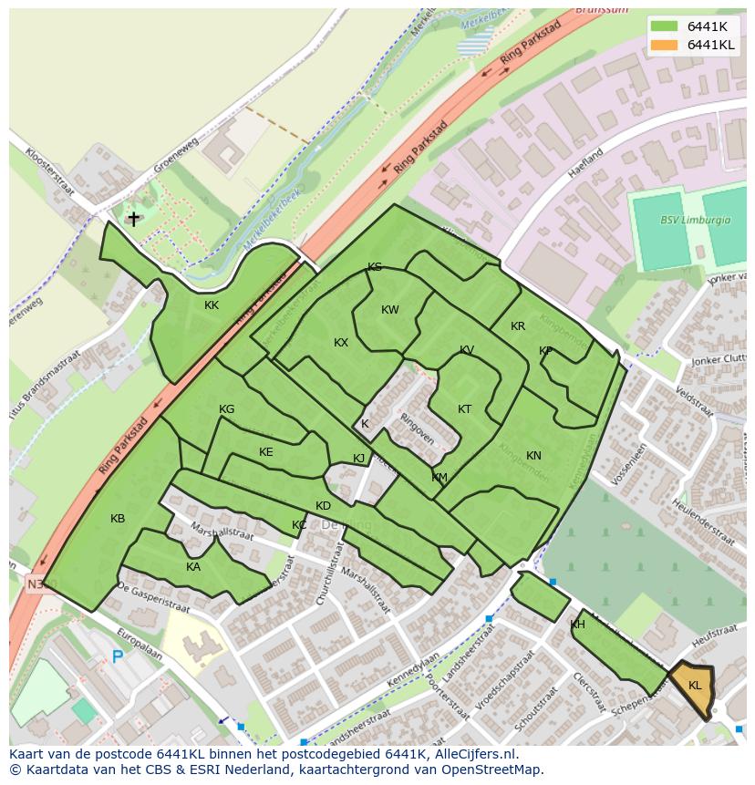Afbeelding van het postcodegebied 6441 KL op de kaart.