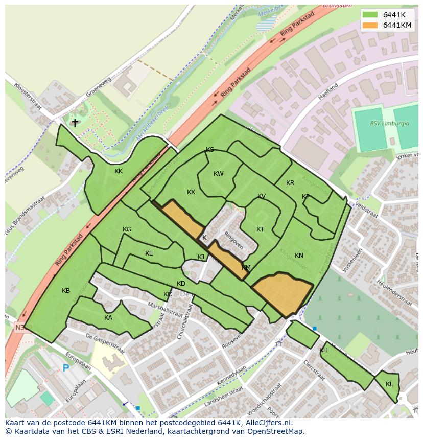 Afbeelding van het postcodegebied 6441 KM op de kaart.