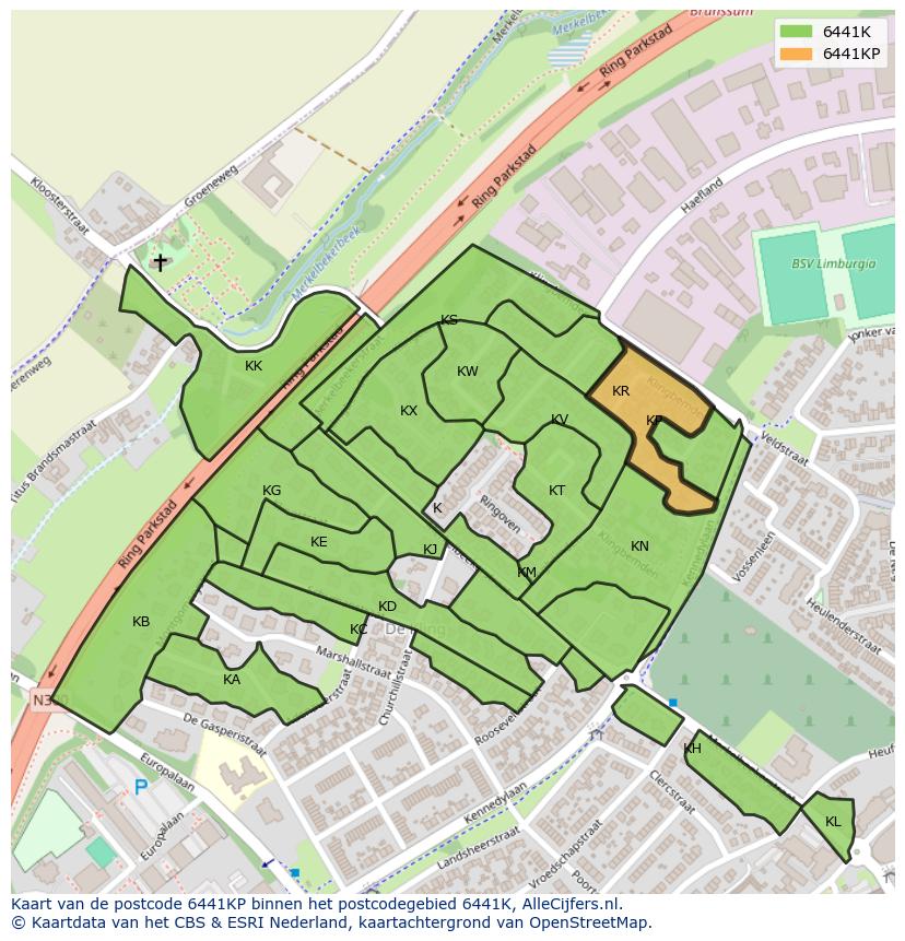 Afbeelding van het postcodegebied 6441 KP op de kaart.