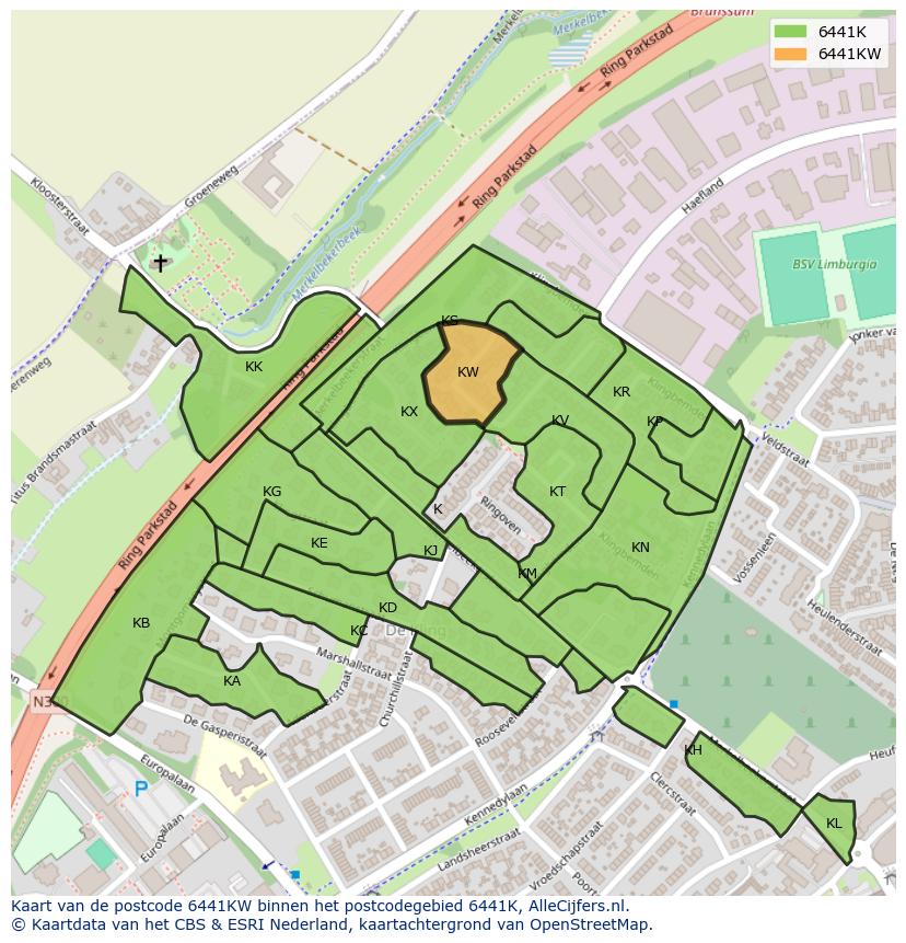 Afbeelding van het postcodegebied 6441 KW op de kaart.