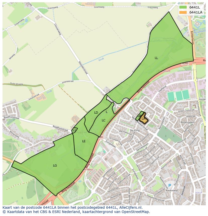 Afbeelding van het postcodegebied 6441 LA op de kaart.