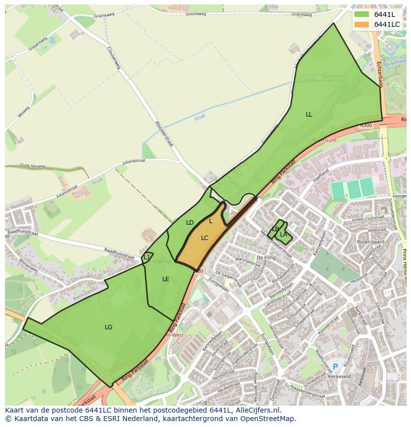 Afbeelding van het postcodegebied 6441 LC op de kaart.