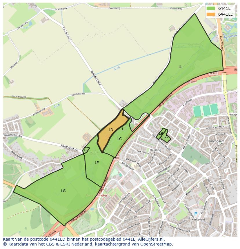 Afbeelding van het postcodegebied 6441 LD op de kaart.