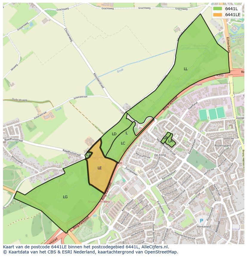 Afbeelding van het postcodegebied 6441 LE op de kaart.