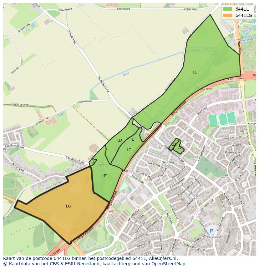 Afbeelding van het postcodegebied 6441 LG op de kaart.