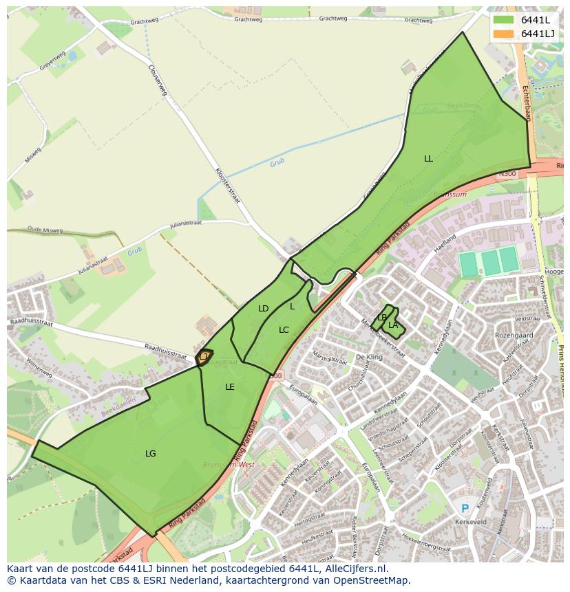 Afbeelding van het postcodegebied 6441 LJ op de kaart.