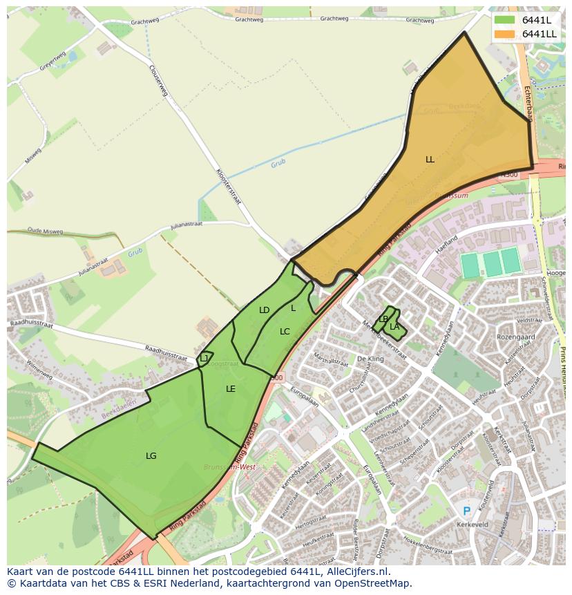 Afbeelding van het postcodegebied 6441 LL op de kaart.