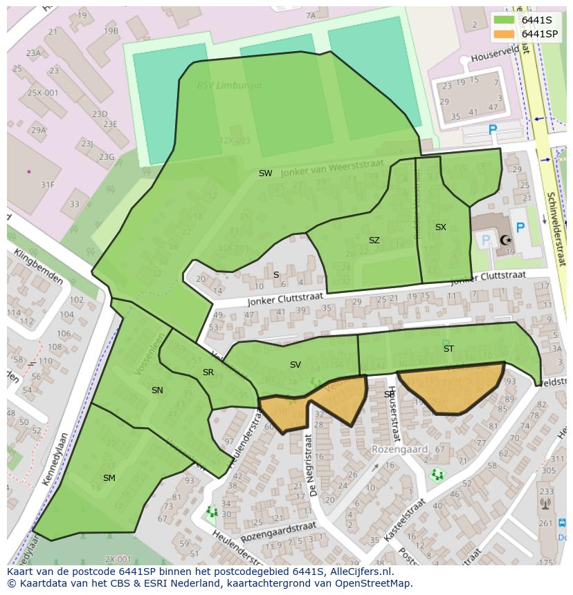 Afbeelding van het postcodegebied 6441 SP op de kaart.