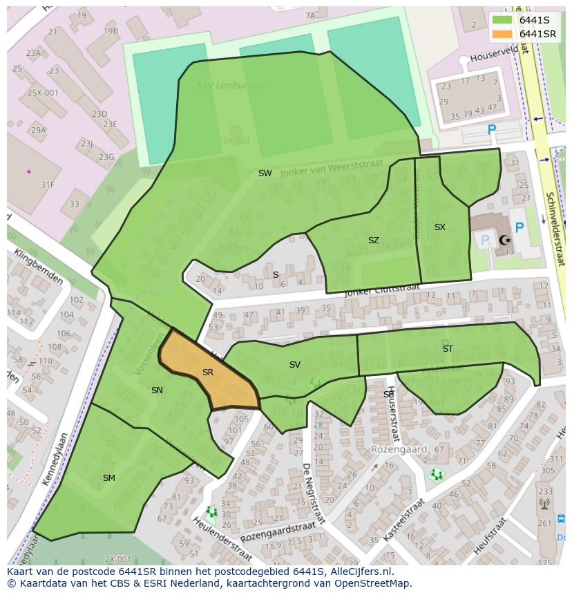Afbeelding van het postcodegebied 6441 SR op de kaart.